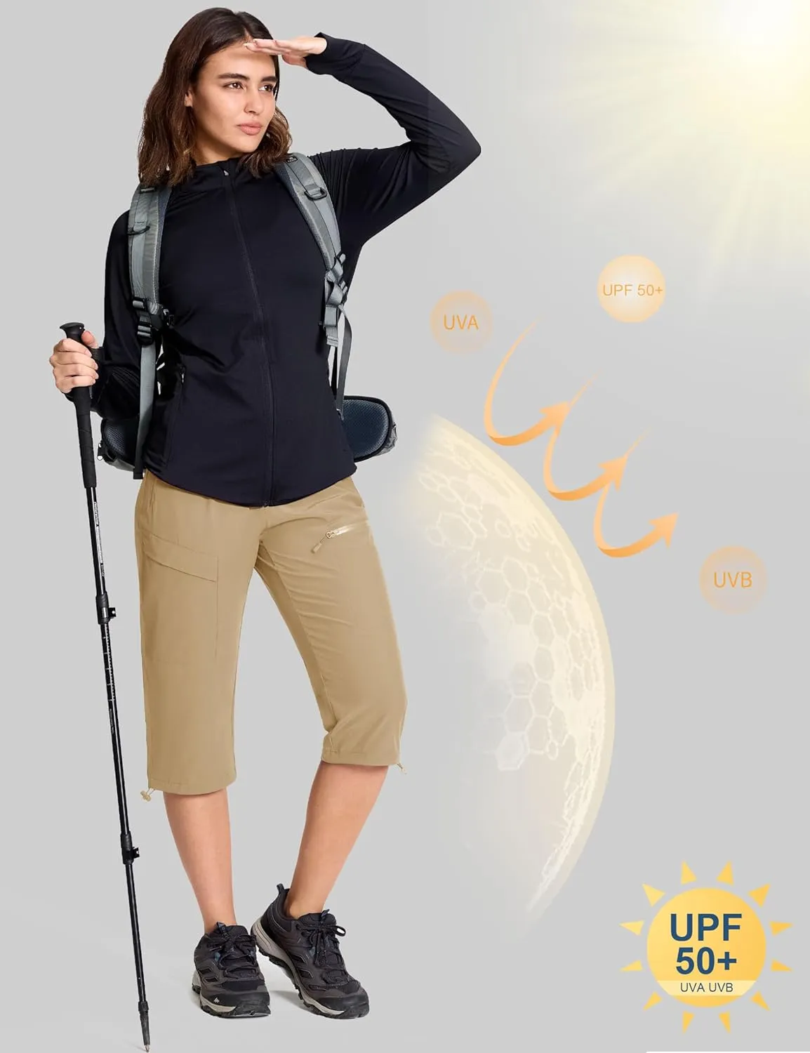 MAGCOMSEN Women's Cargo Capri Pants UPF 50  Lightweight Quick Dry Hiking Golf Travel Summer Pants with 5 Pockets