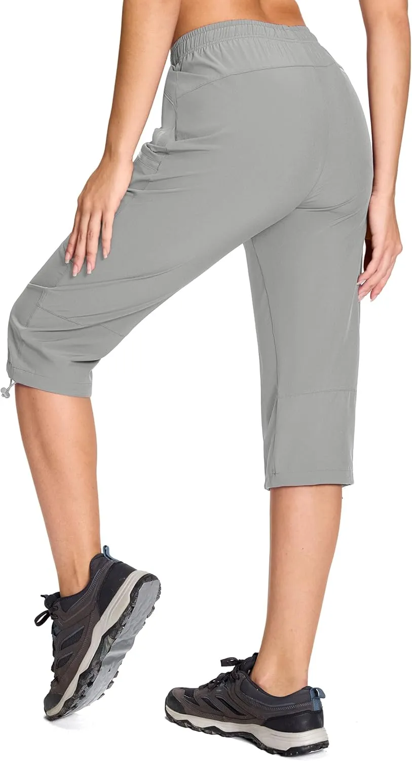 MAGCOMSEN Women's Cargo Capri Pants UPF 50  Lightweight Quick Dry Hiking Golf Travel Summer Pants with 5 Pockets