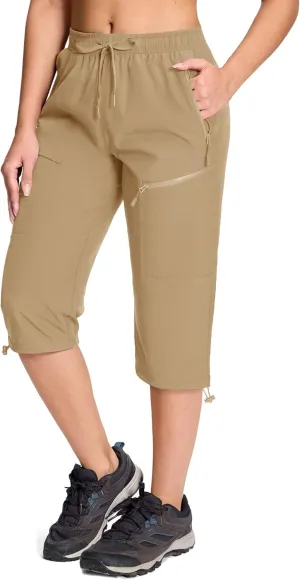 MAGCOMSEN Women's Cargo Capri Pants UPF 50  Lightweight Quick Dry Hiking Golf Travel Summer Pants with 5 Pockets