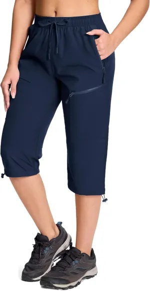 MAGCOMSEN Women's Cargo Capri Pants UPF 50  Lightweight Quick Dry Hiking Golf Travel Summer Pants with 5 Pockets