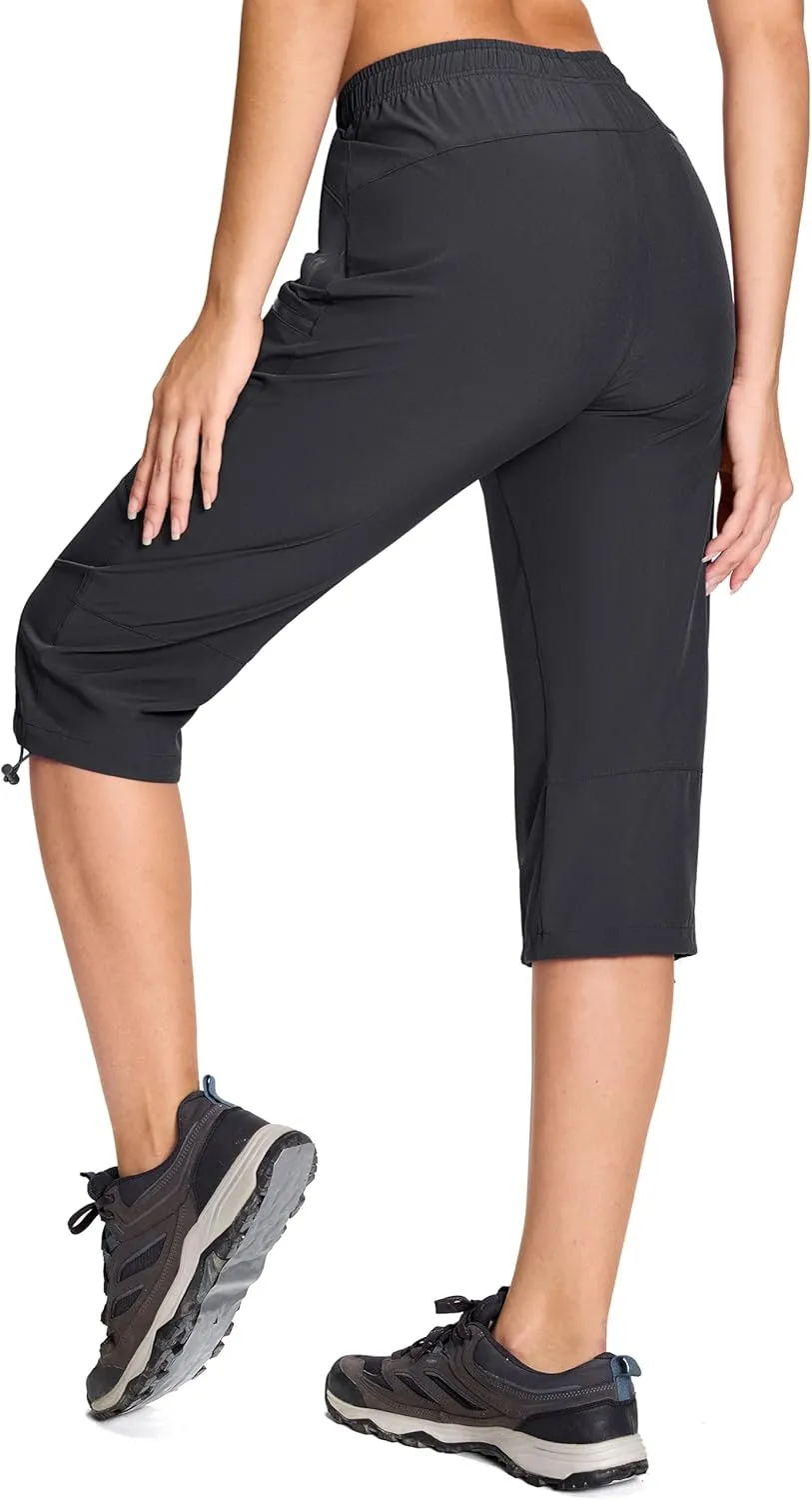 MAGCOMSEN Women's Hiking Capri Pants UPF 50  Lightweight Quick Dry Casual Golf Cargo Crop Pants with 5 Pockets Summer