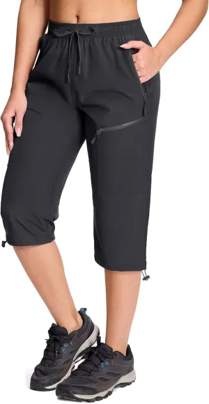 MAGCOMSEN Women's Hiking Capri Pants UPF 50  Lightweight Quick Dry Casual Golf Cargo Crop Pants with 5 Pockets Summer