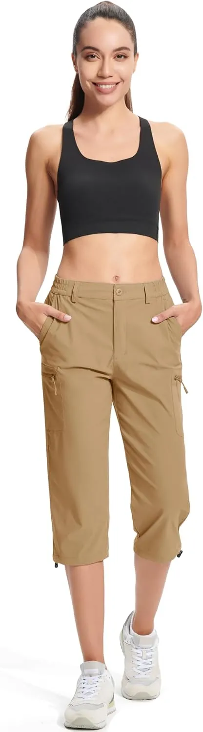 MAGCOMSEN Women's Hiking Capris Pants Cargo Lightweight Stretch Water Resistant Joggers with 5 Pockets for Outdoor