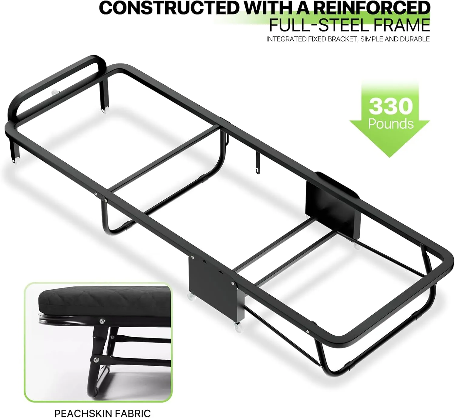 Magshion 71" Folding Cot for Adults with Mattress, 4 Adjustable Backrest & 7 Wheels (5 Swivel 360°, 2 Lockable, 2 Straight-line Movement), Portable Guest Bed for Home, Office, Max 330 lbs Load, Black