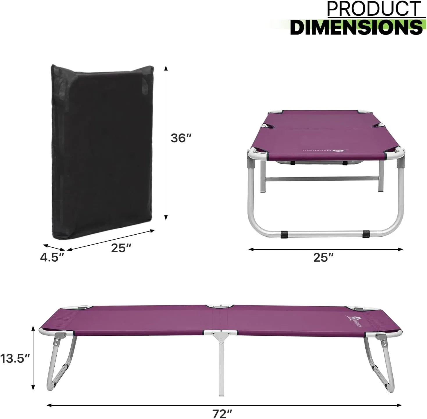 Magshion Portable Military Fold Up Camping Bed Cot   Free Storage Bag- 7 Colors