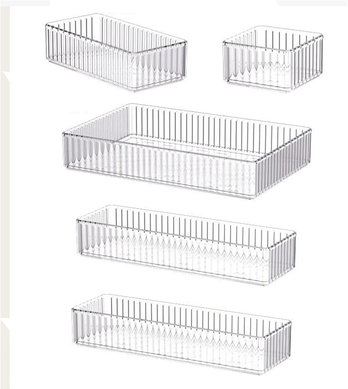 Makeup Organizer Vanity Storage Bin Acrylic Transparent Cosmetic Display Case Desktop Storage Basket for Countertop Magazines, 5 Pieces, Multi