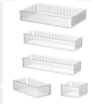 Makeup Organizer Vanity Storage Bin Acrylic Transparent Cosmetic Display Case Desktop Storage Basket for Countertop Magazines, 5 Pieces, Multi