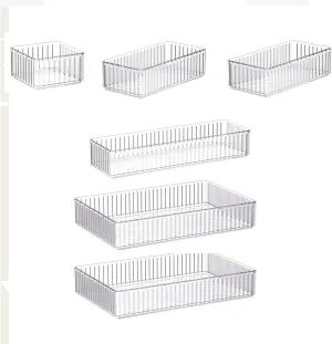 Makeup Organizer Vanity Storage Bin Acrylic Transparent Cosmetic Display Case Desktop Storage Basket for Countertop Magazines, 6 Pieces, Multi