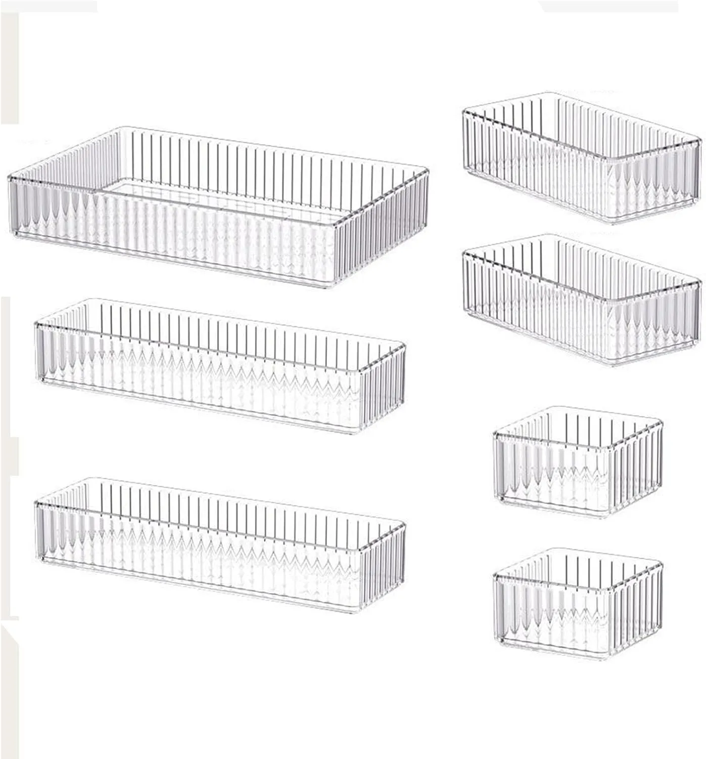 Makeup Organizer Vanity Storage Bin Acrylic Transparent Cosmetic Display Case Desktop Storage Basket for Countertop Magazines, 7 Pieces, Multi