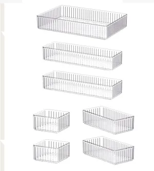 Makeup Organizer Vanity Storage Bin Acrylic Transparent Cosmetic Display Case Desktop Storage Basket for Countertop Magazines, 7 Pieces, Multi