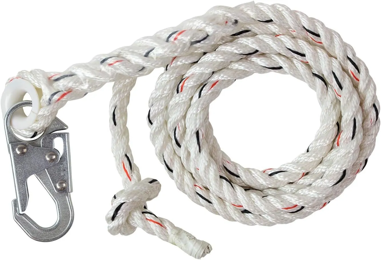 Malta Dynamics Vertical Lifeline Rope with Snap Hook for Climbing & Fall Protection, OSHA/ANSI Compliant, 25-Foot or 50-Foot (50-Foot)