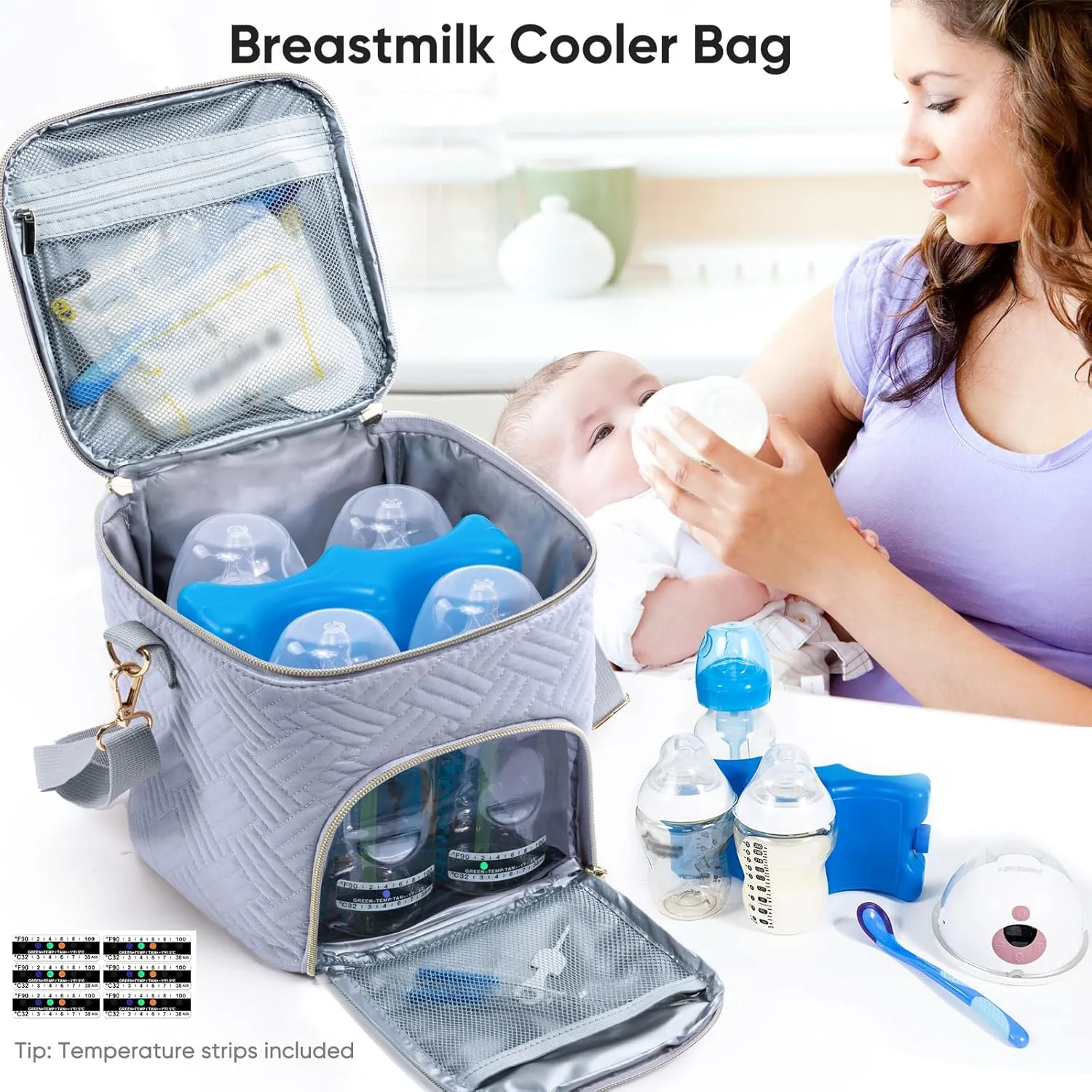 Mam Breastmilk Cooler Bag with Ice Pack for 4 Bottles - See-through Breast Pump Bag for Baby Bottles 4oz-9oz