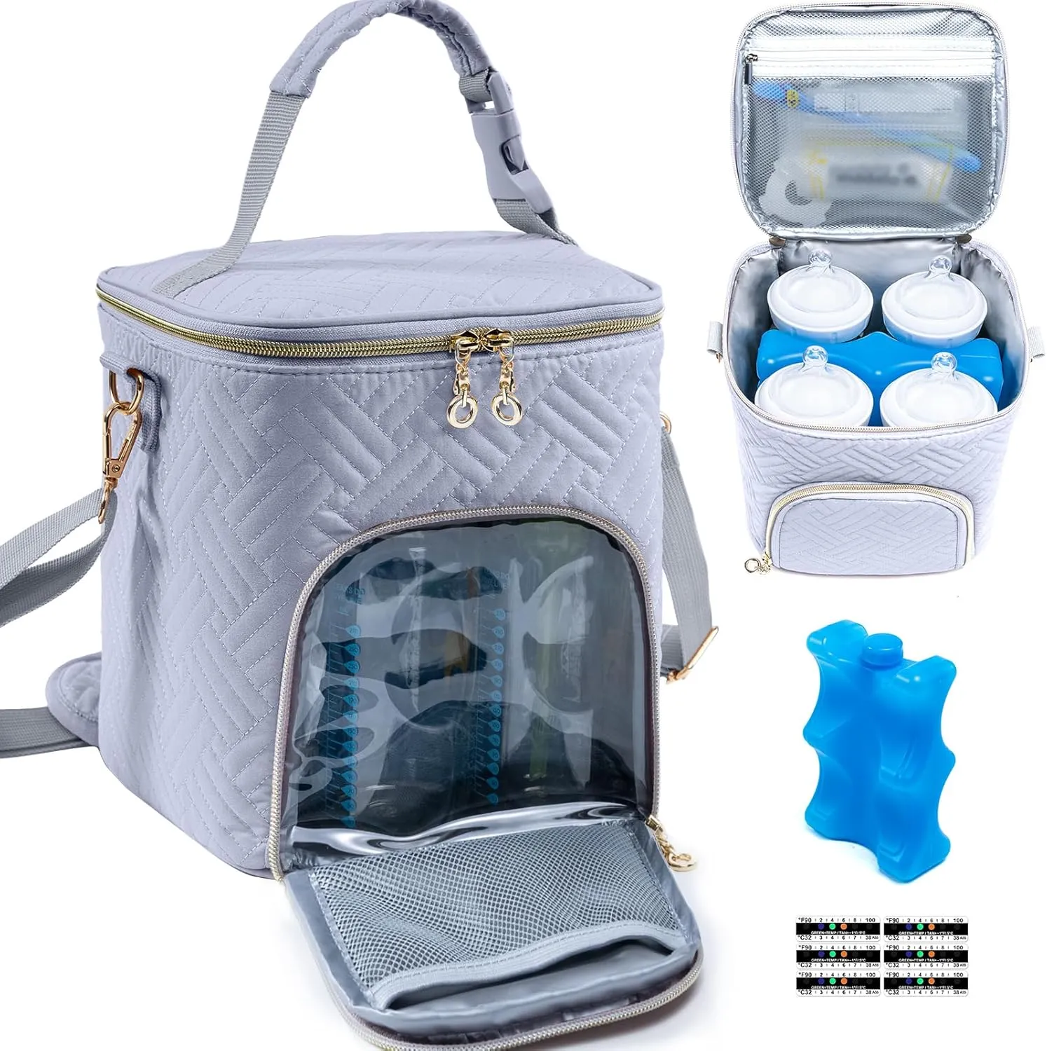 Mam Breastmilk Cooler Bag with Ice Pack for 4 Bottles - See-through Breast Pump Bag for Baby Bottles 4oz-9oz