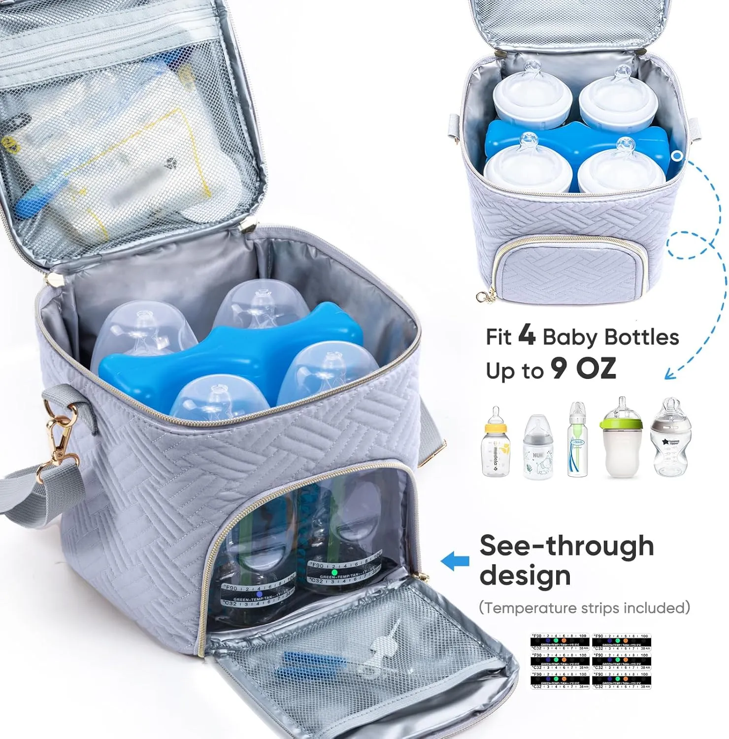 Mam Breastmilk Cooler Bag with Ice Pack for 4 Bottles - See-through Breast Pump Bag for Baby Bottles 4oz-9oz