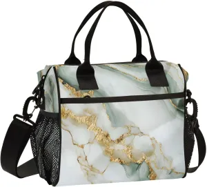 Marble Small Lunch Box for Men Women Adults Insulated Lunch Bag Cooler Bag with Adjustable Shoulder Strap for Work Picnic Travel