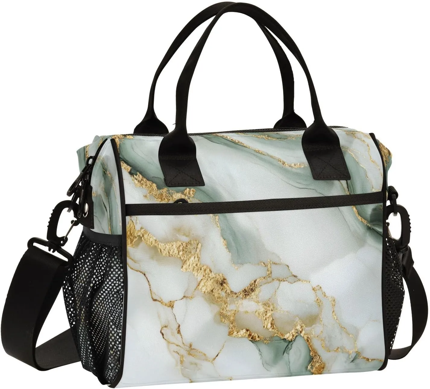 Marble Small Lunch Box for Men Women Adults Insulated Lunch Bag Cooler Bag with Adjustable Shoulder Strap for Work Picnic Travel