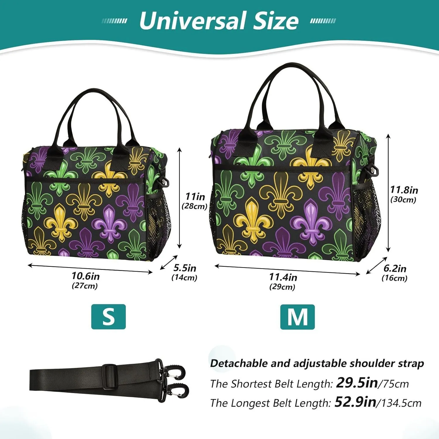 Mardi Gras Carnival Insulated Cooler Bag - Portable 12 Cans Reusable Soft Cooler with Shoulder Strap for Picnic, Beach, Work, Travel
