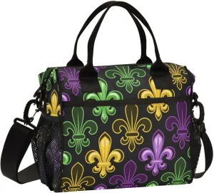 Mardi Gras Carnival Insulated Cooler Bag - Portable 12 Cans Reusable Soft Cooler with Shoulder Strap for Picnic, Beach, Work, Travel