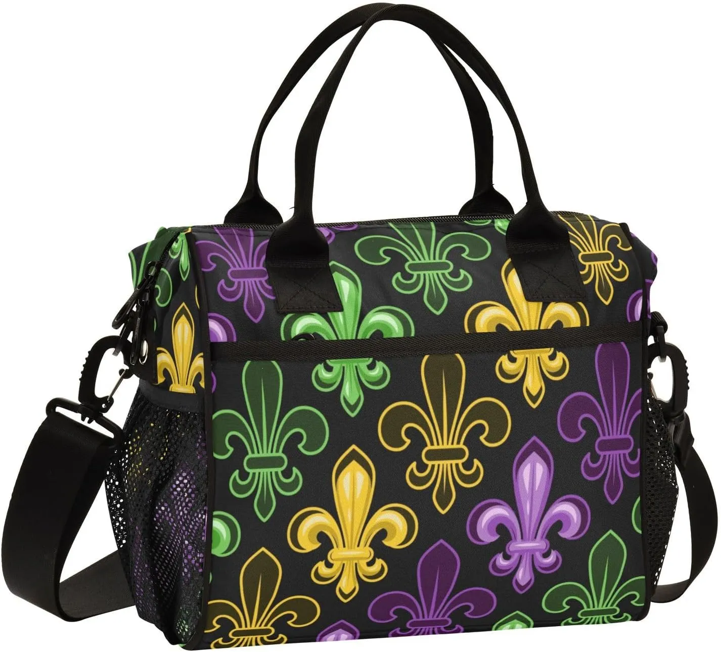 Mardi Gras Carnival Insulated Cooler Bag - Portable 12 Cans Reusable Soft Cooler with Shoulder Strap for Picnic, Beach, Work, Travel