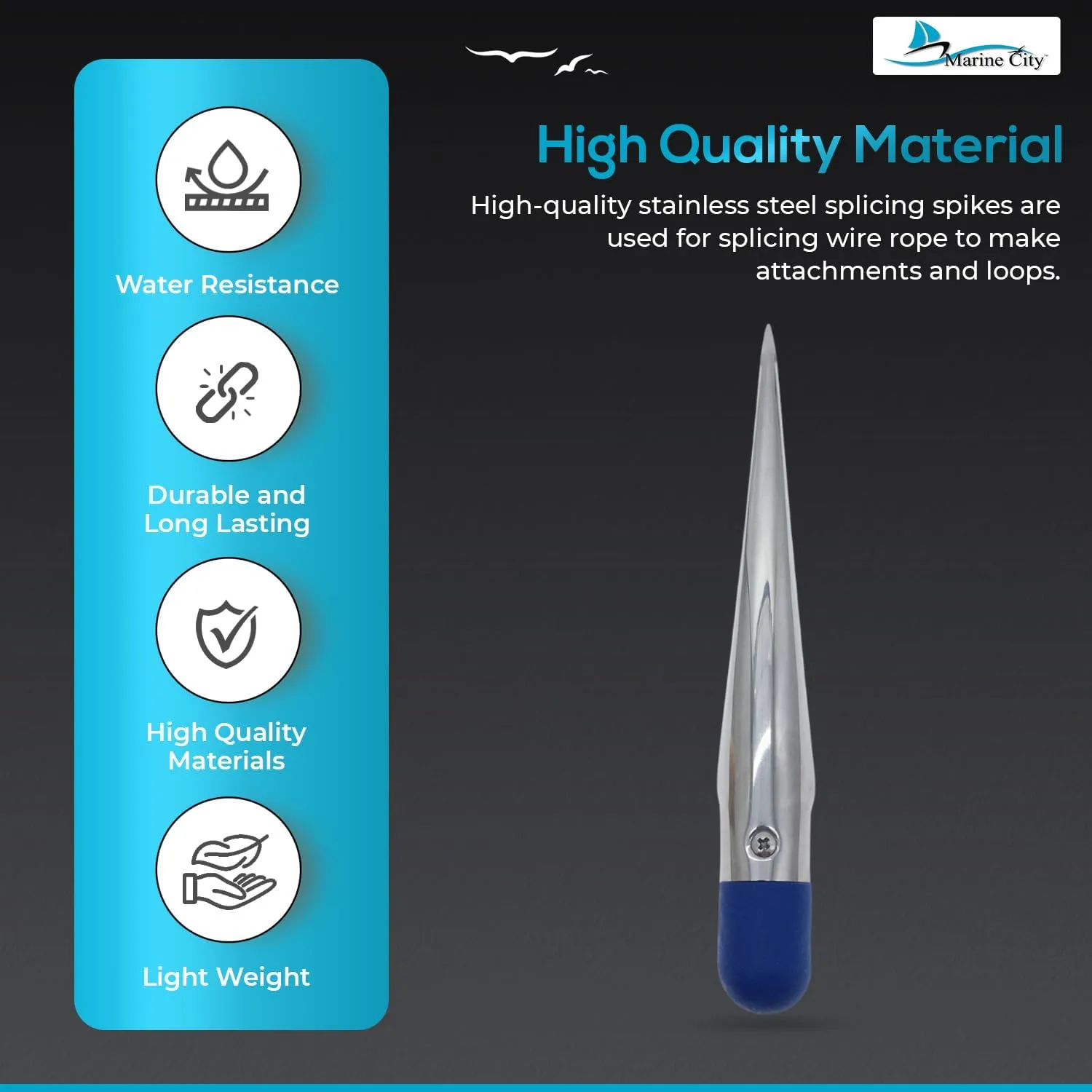 MARINE CITY Wooden Handle 304 Grade Stainless Steel Splicing FID Spike with Sanded Smooth Beech Wood Handle for Ropes