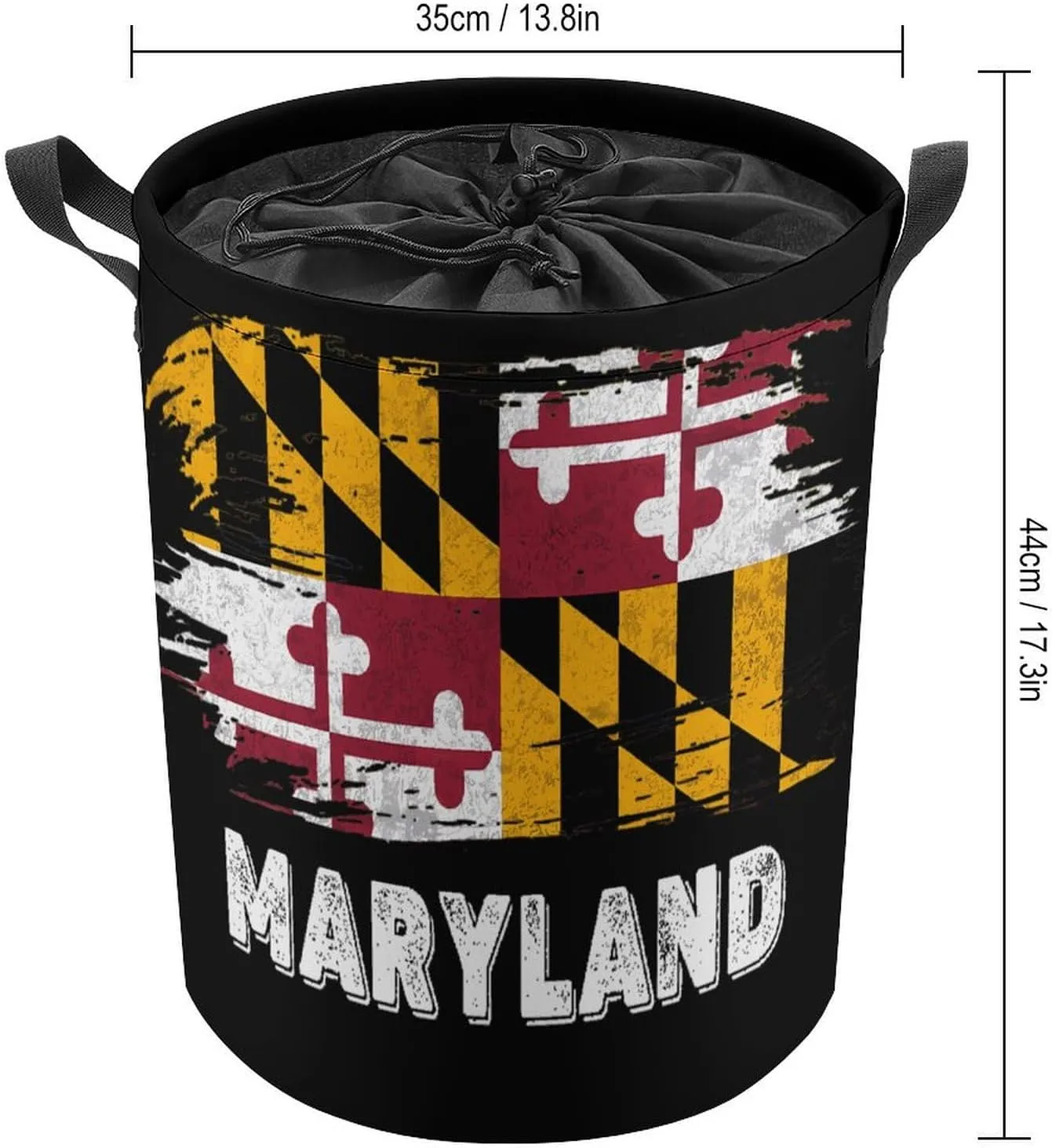 Maryland Flag Laundry Hamper,45L Round Drawstring Collapsible Laundry Basket with Handle 17in Waterproof Storage Basket for Bedroom Room-1