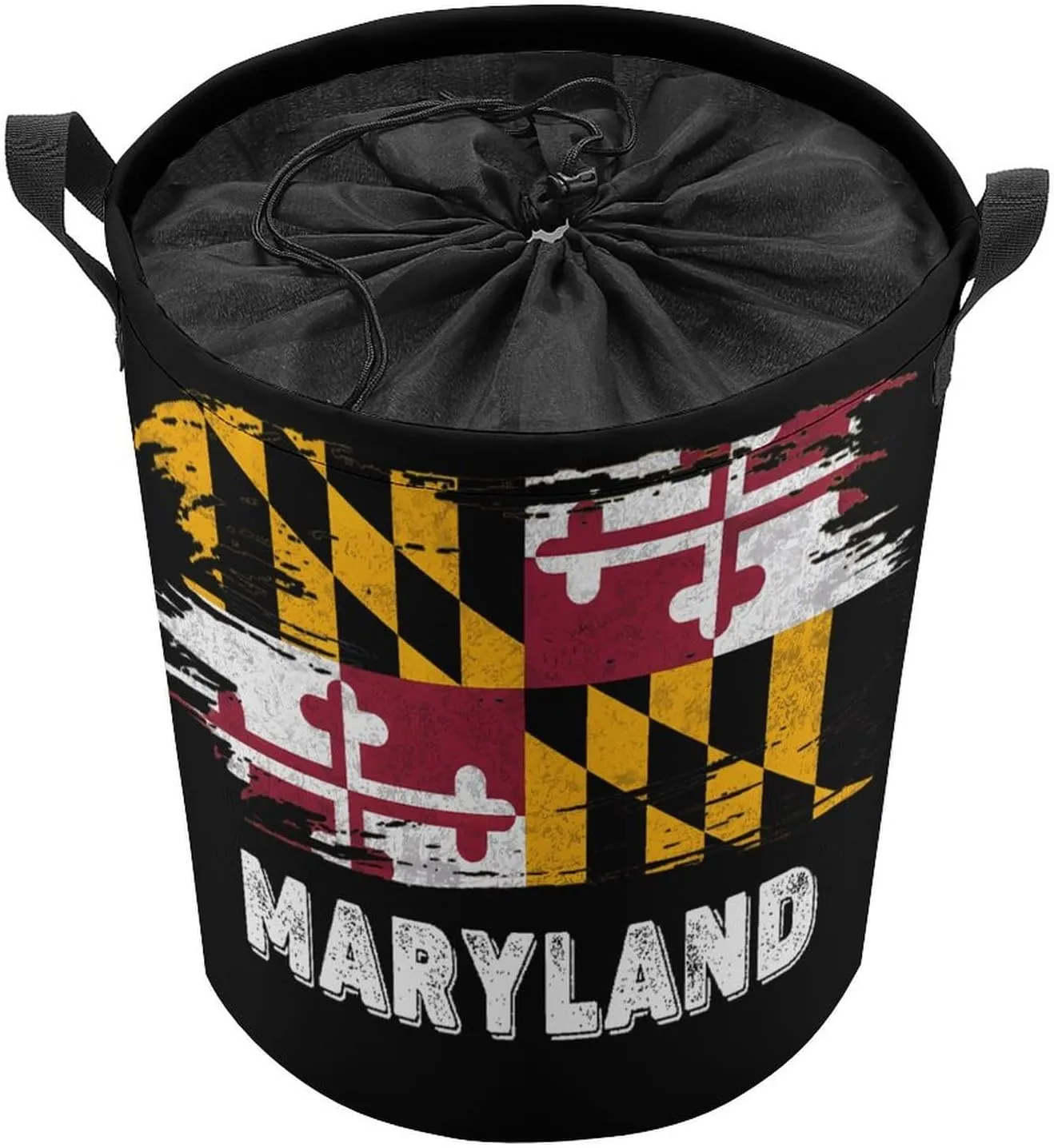 Maryland Flag Laundry Hamper,45L Round Drawstring Collapsible Laundry Basket with Handle 17in Waterproof Storage Basket for Bedroom Room-1