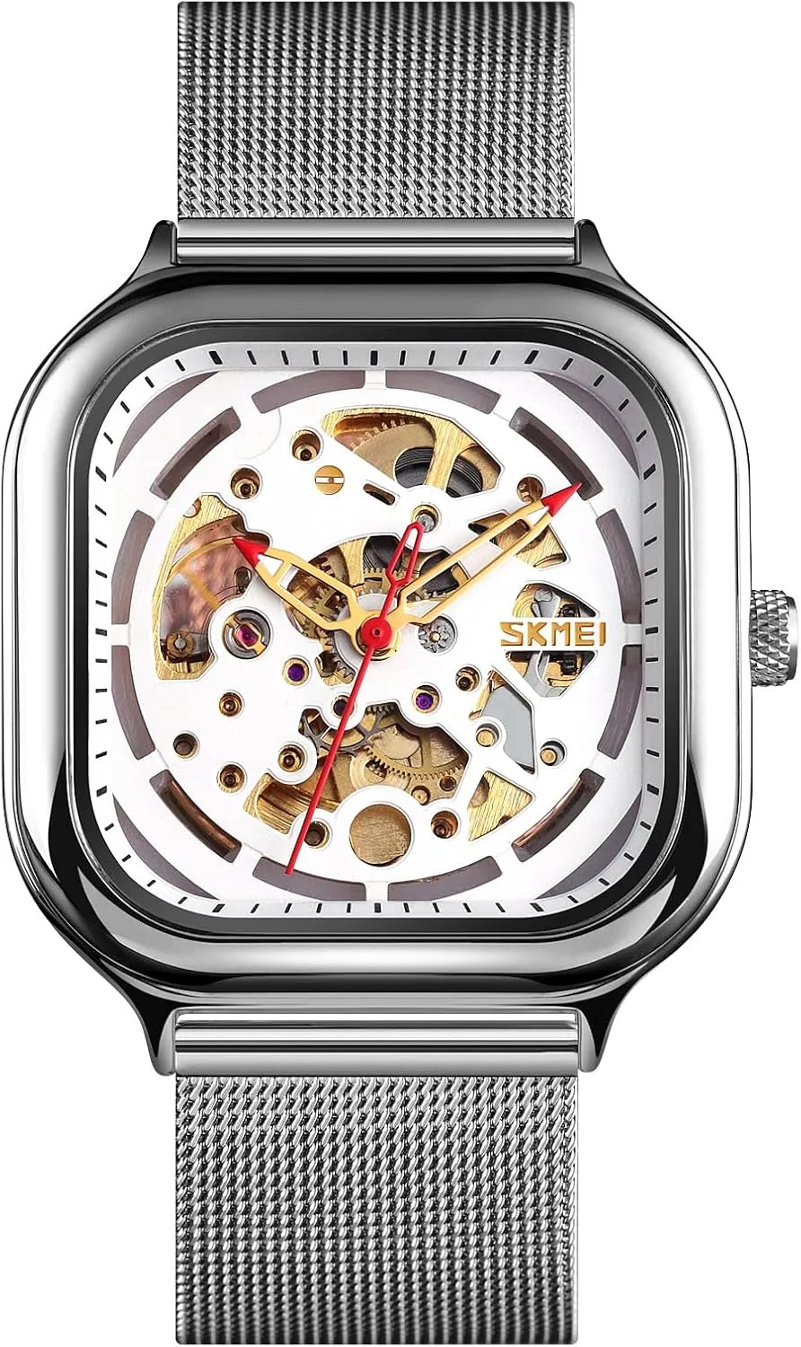 MASTOP Automatic Watches Mechanical Wrist Watch Golden for Mens Skeleton Watches with Stainless Steel Case Dial with Royal Flower Movement Carving