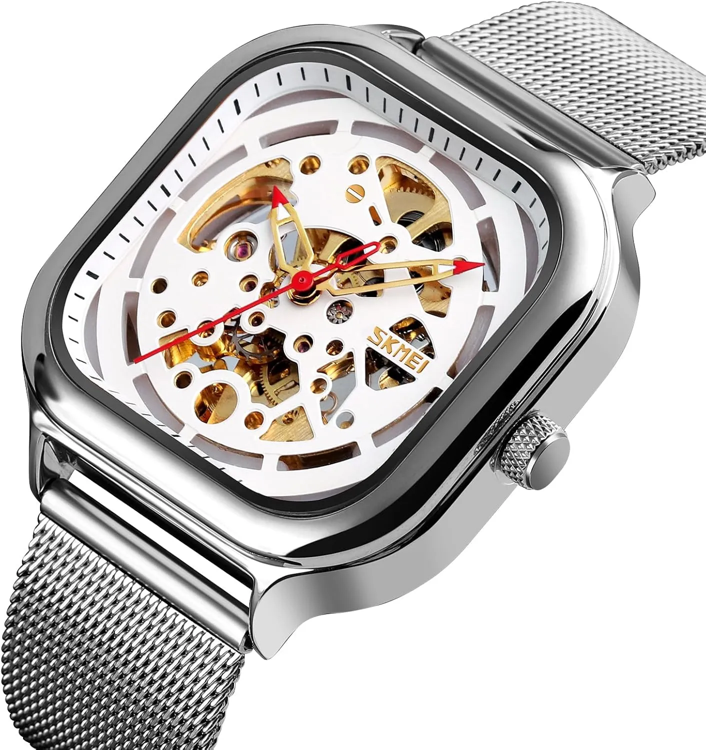 MASTOP Automatic Watches Mechanical Wrist Watch Golden for Mens Skeleton Watches with Stainless Steel Case Dial with Royal Flower Movement Carving