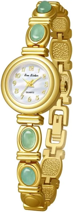 MASTOP Elegant Women's Gold-Tone Bracelet Watch with Colorful Gemstone Accents – Quartz Analog Dial, Luxury Jewelry-Inspired Design, Ideal for Gifts Daily Style
