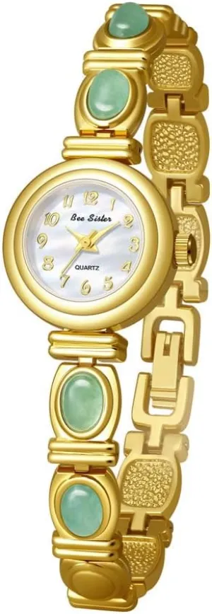 MASTOP Elegant Women's Gold-Tone Bracelet Watch with Colorful Gemstone Accents – Quartz Analog Dial, Luxury Jewelry-Inspired Design, Ideal for Gifts Daily Style