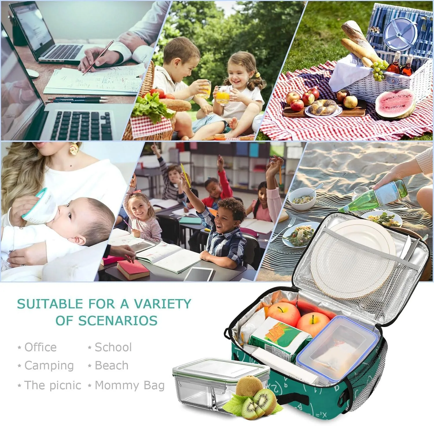 Mathematical Equations Lunch Bag for Women Men Numerical Symbol Insulated Cooler Tote Bag with Adjustable Shoulder Strap Large Capacity Reusable Leakproof Picnic Lunch Box Outdoor for Adult Office