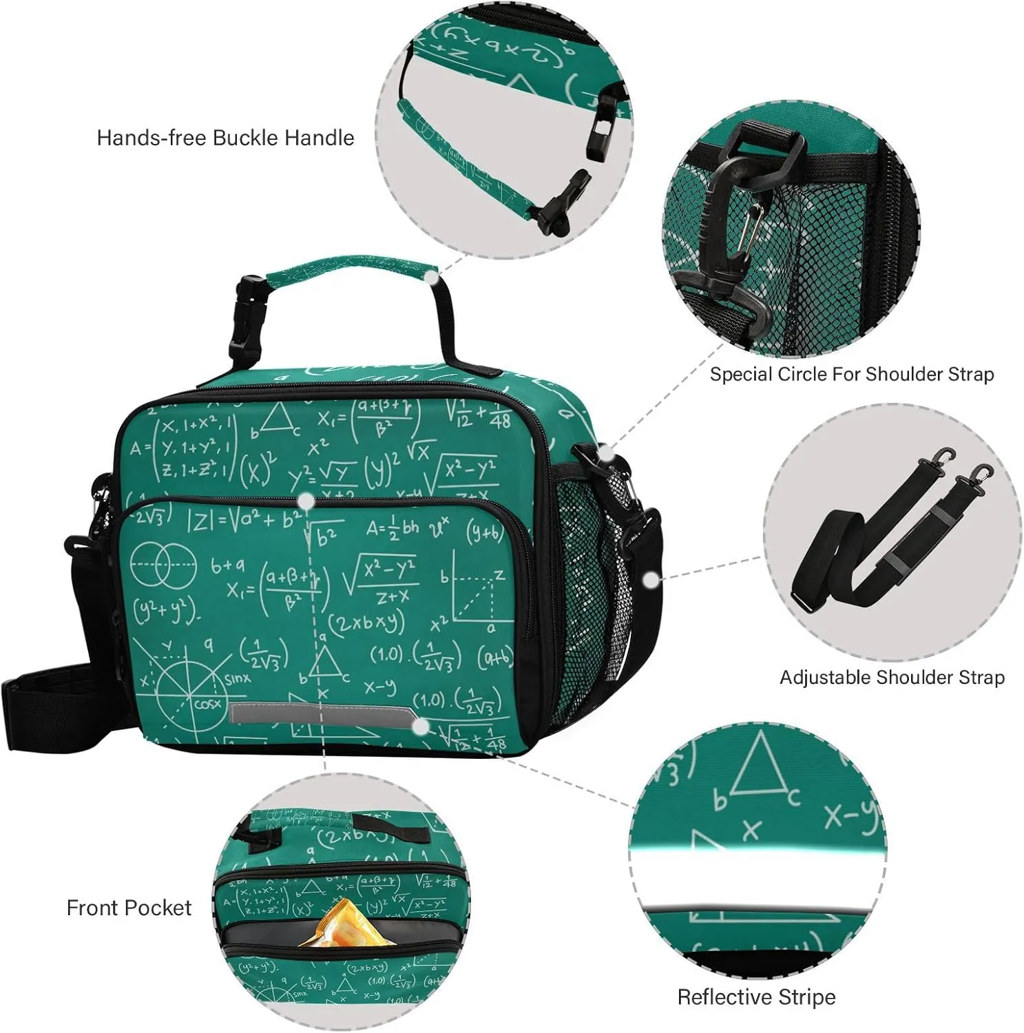 Mathematical Equations Lunch Bag for Women Men Numerical Symbol Insulated Cooler Tote Bag with Adjustable Shoulder Strap Large Capacity Reusable Leakproof Picnic Lunch Box Outdoor for Adult Office