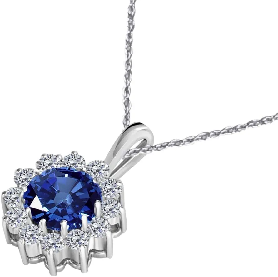 MauliJewels Engagement Necklace for Women 1.06 Carat Brilliant Cut Round-Shape Gemstone And Diamond Pendant 4 prongs 10K White Gold With 18'' Rope Chain