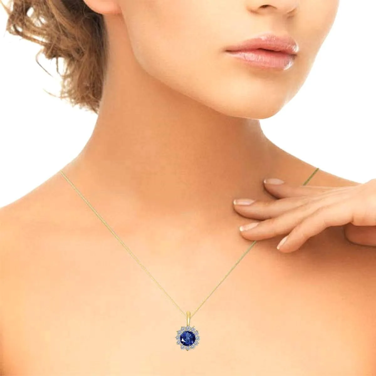 MauliJewels Engagement Necklace for Women 1.06 Carat Brilliant Cut Round-Shape Gemstone And Diamond Pendant 4 prongs 10K Yellow Gold With 18'' Rope Chain