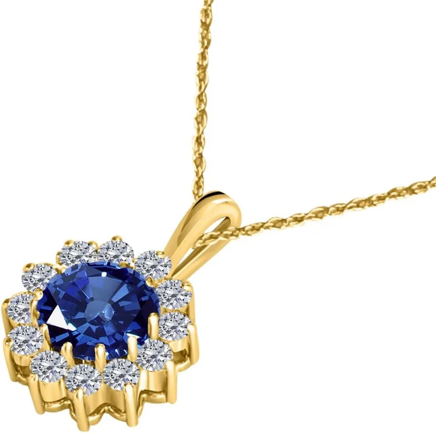 MauliJewels Engagement Necklace for Women 1.06 Carat Brilliant Cut Round-Shape Gemstone And Diamond Pendant 4 prongs 10K Yellow Gold With 18'' Rope Chain