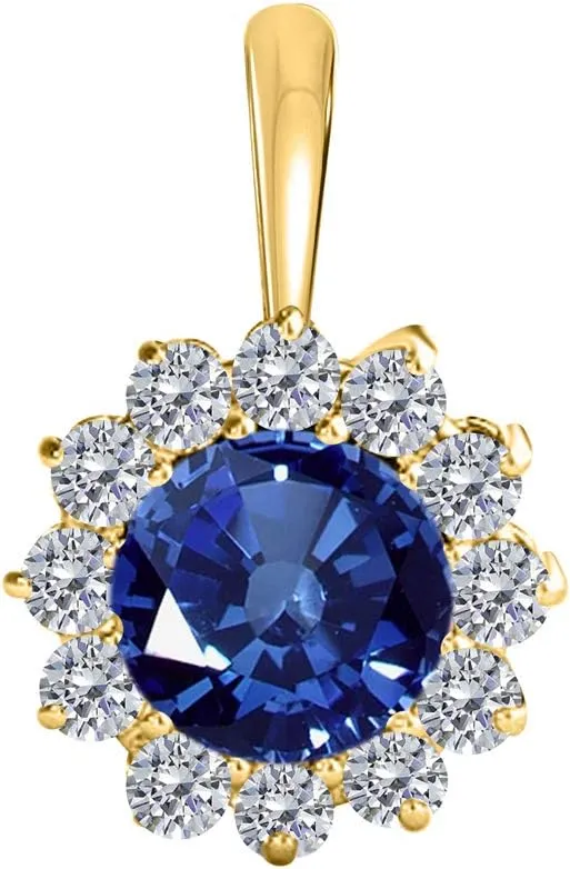MauliJewels Engagement Necklace for Women 1.06 Carat Brilliant Cut Round-Shape Gemstone And Diamond Pendant 4 prongs 10K Yellow Gold With 18'' Rope Chain