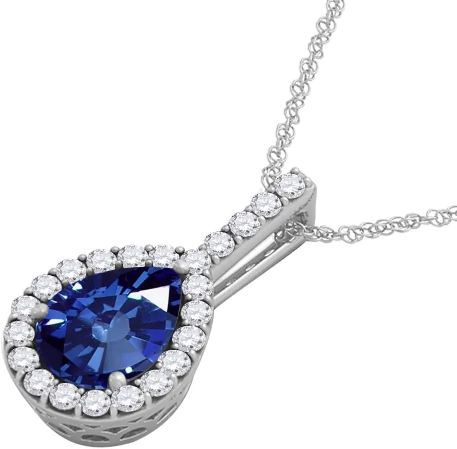 MauliJewels Engagement Necklace for Women 1.45 Carat Beautiful Pear Shape Gemstone And Diamond Pendant 4 prongs 10K White Gold With 18'' Chain