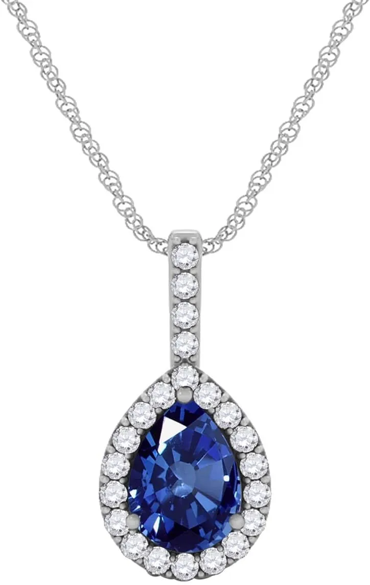 MauliJewels Engagement Necklace for Women 1.45 Carat Beautiful Pear Shape Gemstone And Diamond Pendant 4 prongs 10K White Gold With 18'' Chain