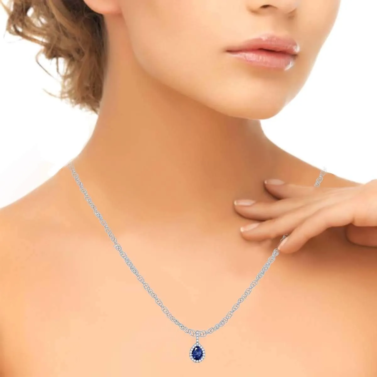 MauliJewels Engagement Necklace for Women 1.45 Carat Beautiful Pear Shape Gemstone And Diamond Pendant 4 prongs 10K White Gold With 18'' Chain