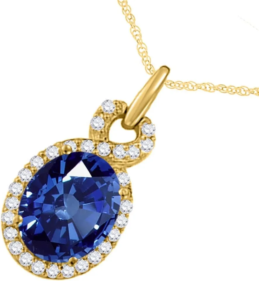MauliJewels Engagement Necklace for Women 1.9 Carat Beautiful Oval Shape Gemstone And Diamond Pendant 4 prongs 10K Yellow Gold With 18'' Chain