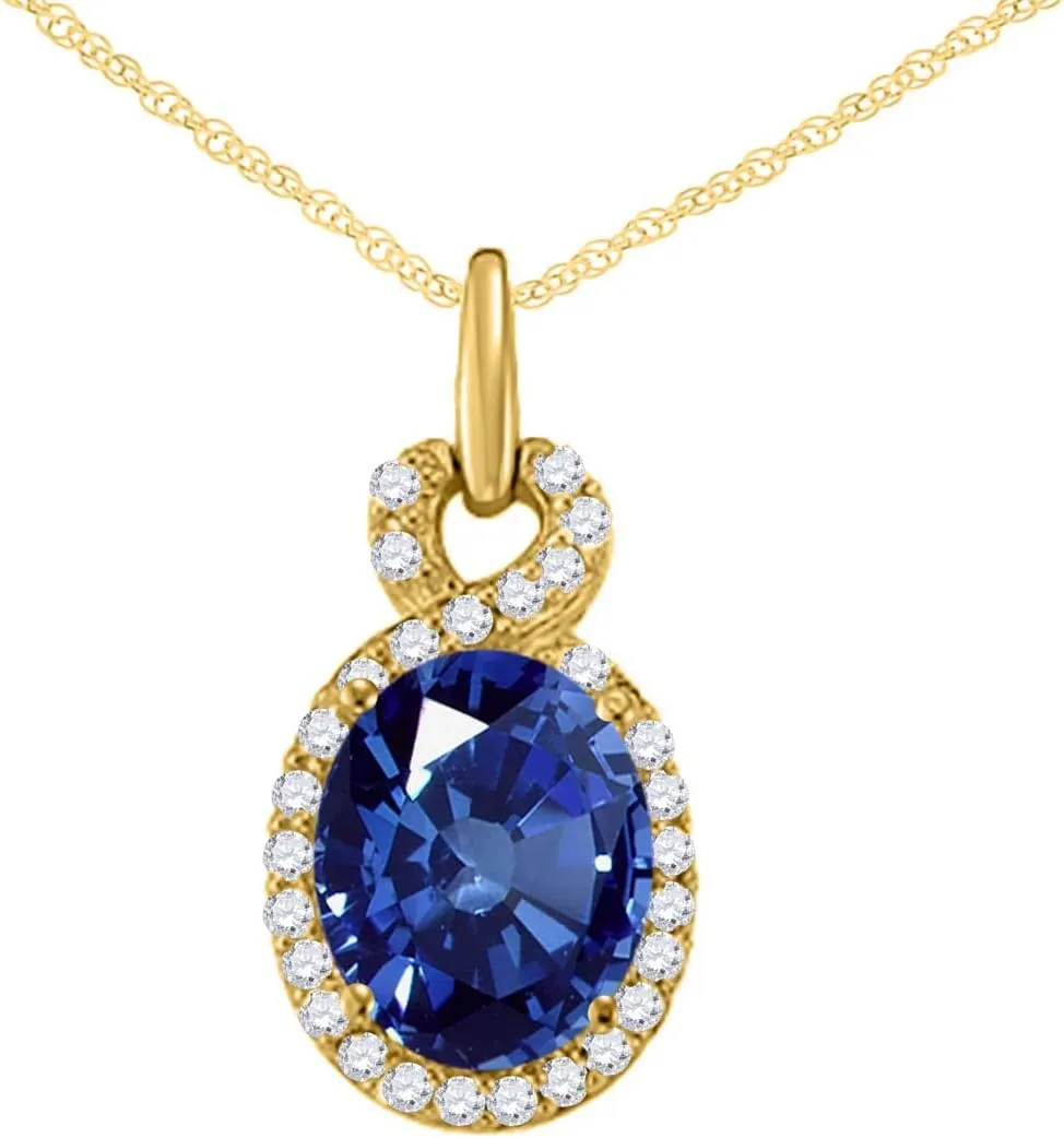 MauliJewels Engagement Necklace for Women 1.9 Carat Beautiful Oval Shape Gemstone And Diamond Pendant 4 prongs 10K Yellow Gold With 18'' Chain