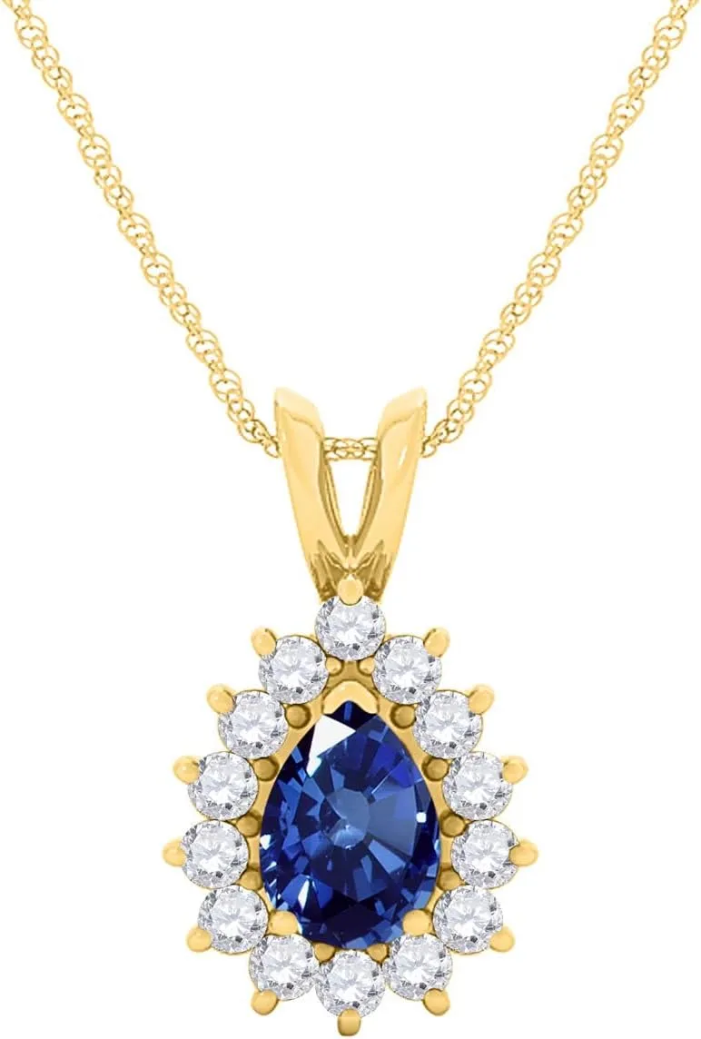 MauliJewels Engagement Necklace for Women 2.21 Carat Beautiful Diamond And Pear Shape Gemstone Pendant 4 prongs 10K Yellow Gold With 18'' Chain
