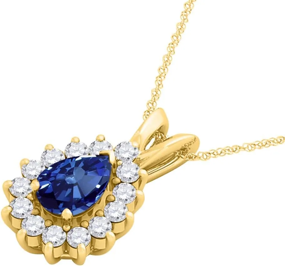 MauliJewels Engagement Necklace for Women 2.21 Carat Beautiful Diamond And Pear Shape Gemstone Pendant 4 prongs 10K Yellow Gold With 18'' Chain