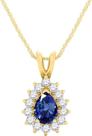 MauliJewels Engagement Necklace for Women 2.21 Carat Beautiful Diamond And Pear Shape Gemstone Pendant 4 prongs 10K Yellow Gold With 18'' Chain