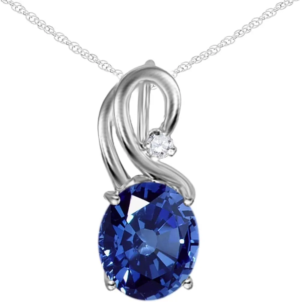 MauliJewels Engagement Necklace for Women 2.43 Carat Beautiful Oval Shape Gemstone And Diamond Pendant 4 prongs 10K White Gold With 18'' Chain