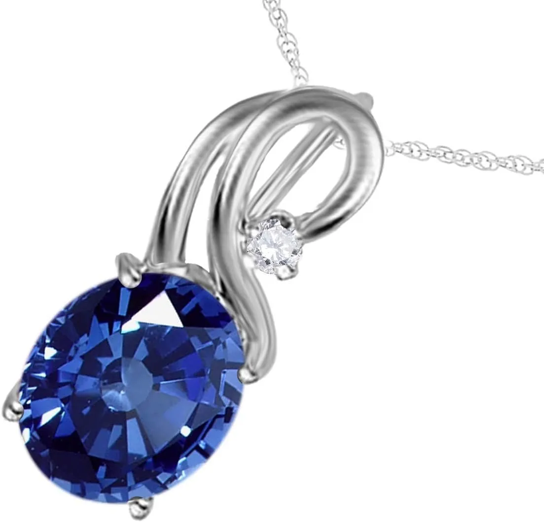MauliJewels Engagement Necklace for Women 2.43 Carat Beautiful Oval Shape Gemstone And Diamond Pendant 4 prongs 10K White Gold With 18'' Chain