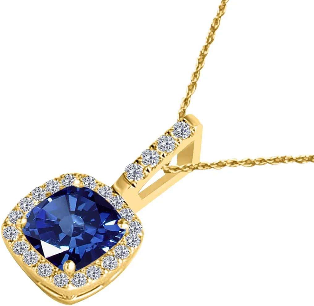 MauliJewels Engagement Necklace for Women 2.75 Carat Diamond And Cushion Cut Gemstone Polished Yellow Gold Pendant 4 prongs 10K With 18'' Chain