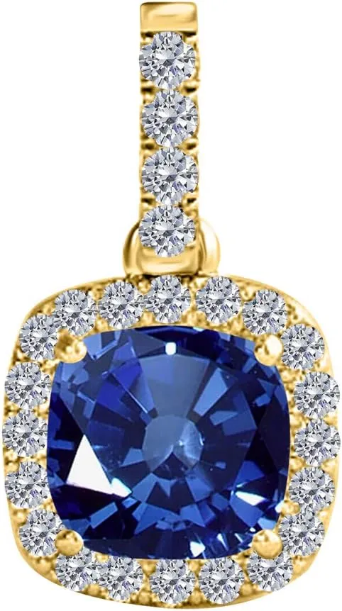 MauliJewels Engagement Necklace for Women 2.75 Carat Diamond And Cushion Cut Gemstone Polished Yellow Gold Pendant 4 prongs 10K With 18'' Chain