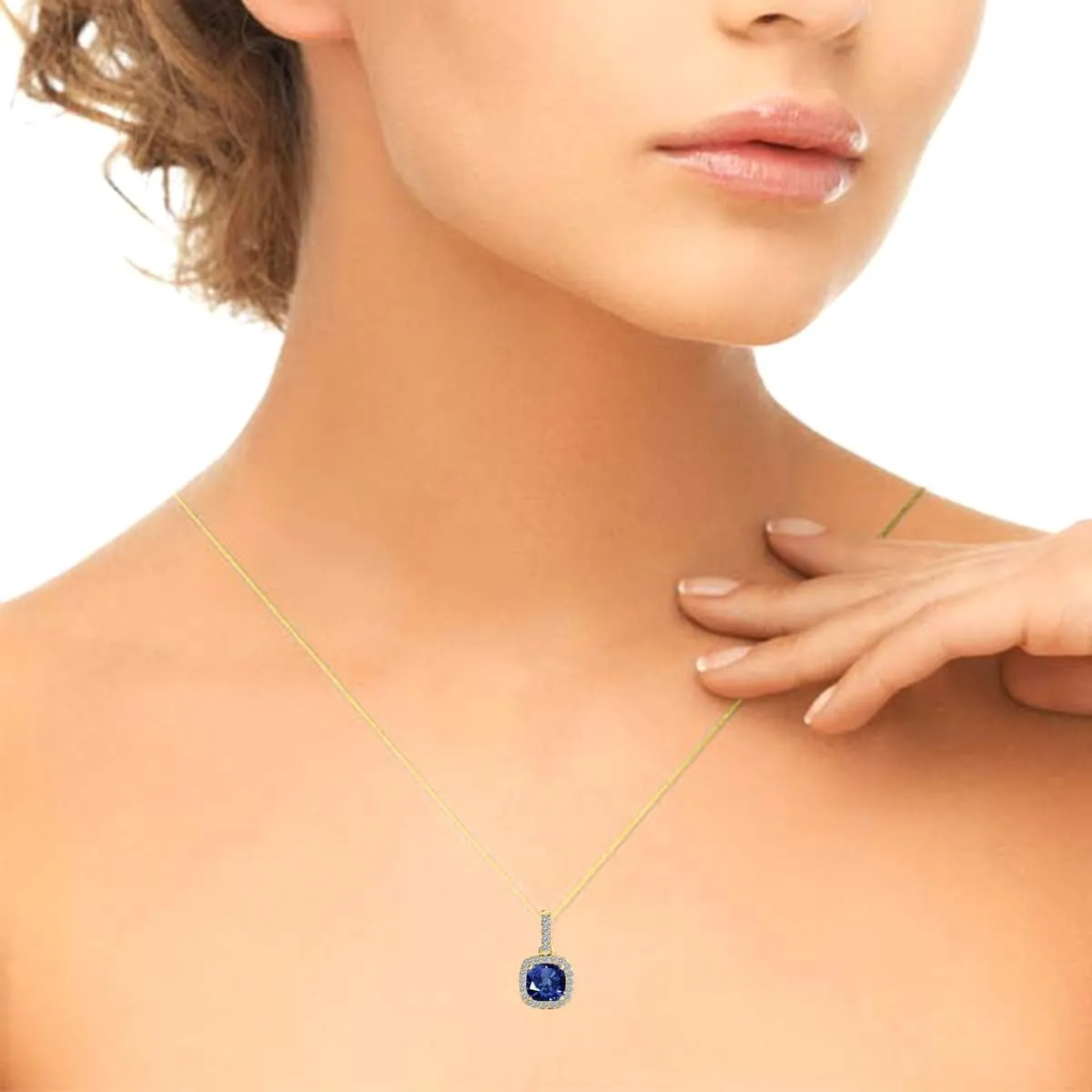 MauliJewels Engagement Necklace for Women 2.75 Carat Diamond And Cushion Cut Gemstone Polished Yellow Gold Pendant 4 prongs 10K With 18'' Chain