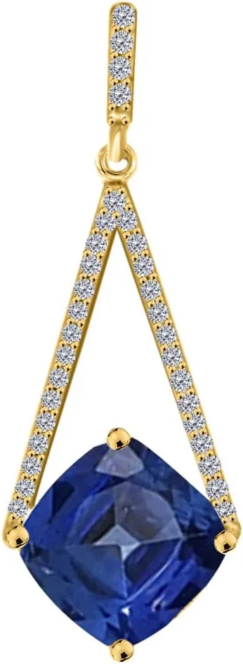 MauliJewels Engagement Necklace for Women 4.15 Carat Cushion Cut Gemstone And Adorable Diamond Pendant 4 prongs 10K Yellow Gold With 18'' Chain